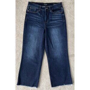 Judy Blue Wide Leg Jeans Womens 9/29 Crop Denim Raw Hem Boho Preppy Stretch